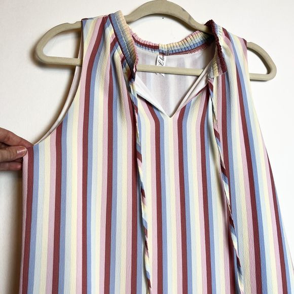 L Love Colorful Striped Sleeveless Spring Shift Dress Sz S - Picture 2 of 10